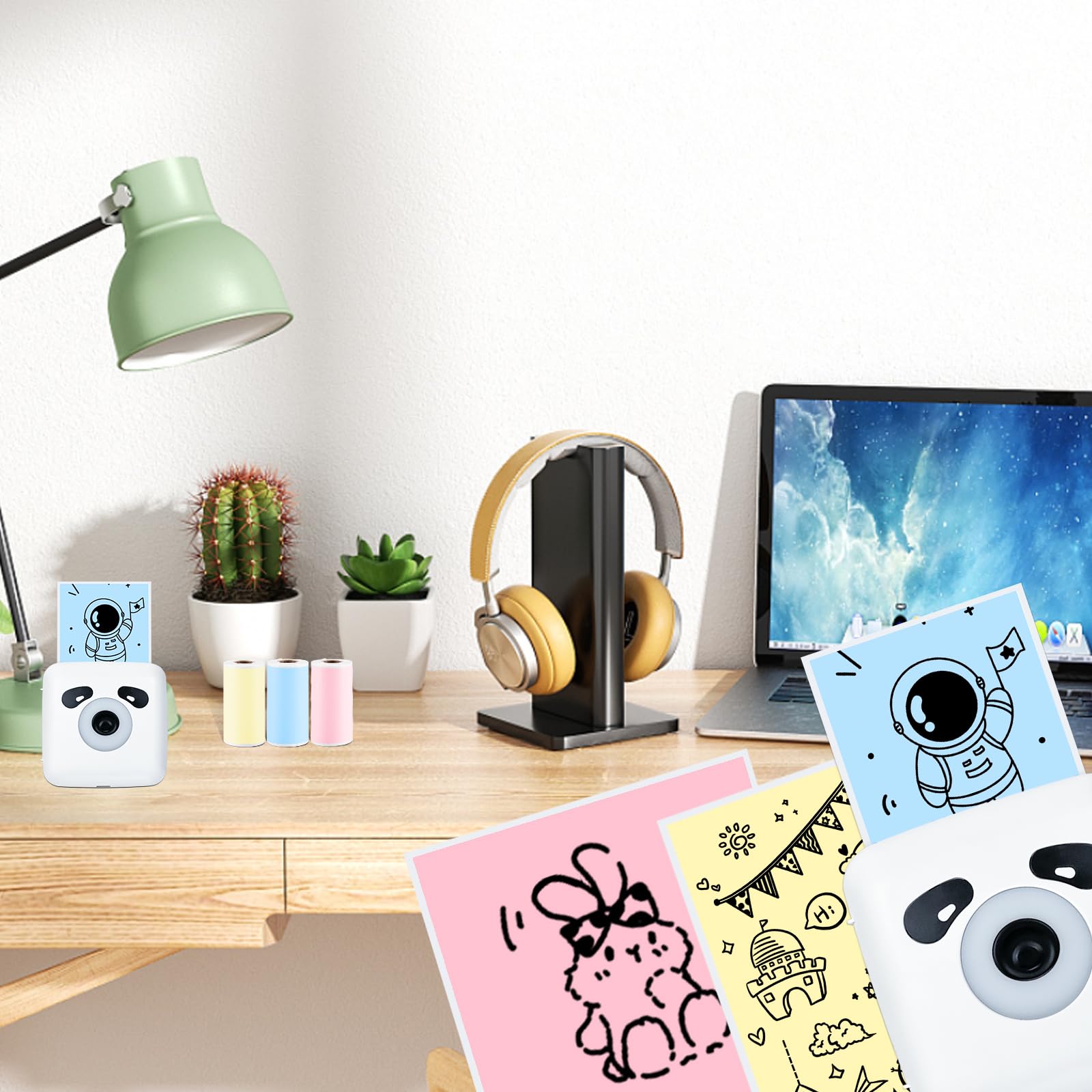 Vretti Thermal Sticker Paper for Pocket Printers with Adhesive 57x25mm 3 Rolls | Pink Blue Yellow