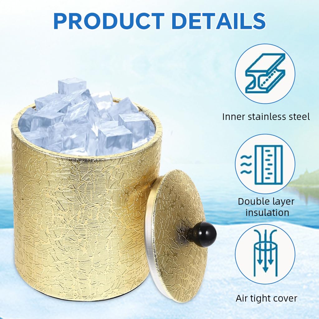 Supvox Ice Bucket for Parties and Home Bars with Lid and Filter | Double Wall Stainless Steel and PU Leather Design