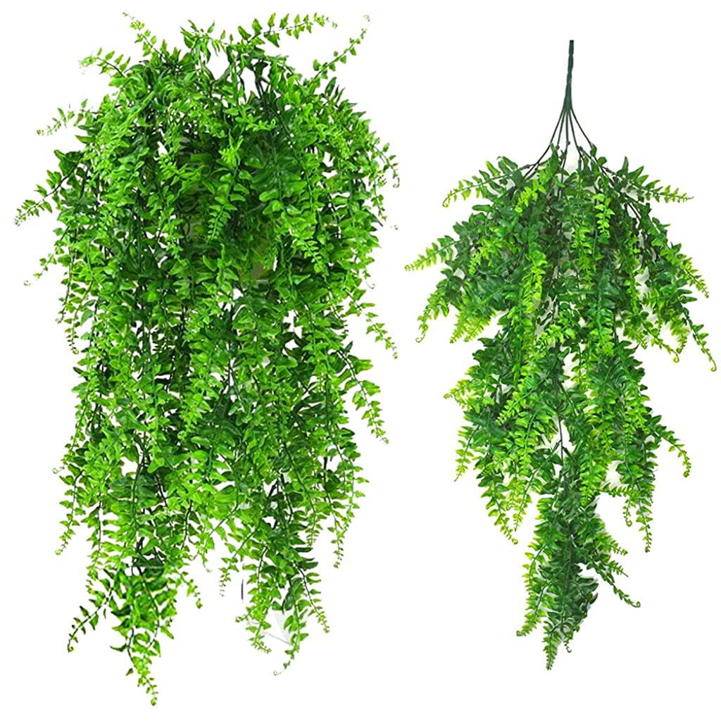 HASTHIP® Artificial Plant Boston Ferns Fake Vines Hanging Ivy Flowers Vine Outdoor, Plastic Greenery for Hanging Baskets Wedding Wall House Room Patio Jungle Party Decorations