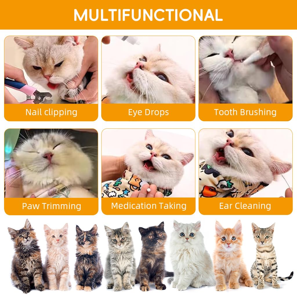 Qpets Cat Swaddle for Grooming and Owner Protection with Magic Snap Closure | 55cm x 55cm Soothing Anti Scratch Wrap