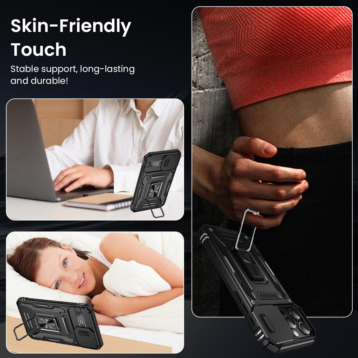 ZORBES Phone Case for iPhone 16 Pro Max with Magnetic Kickstand Ring & Sliding Lens Cover