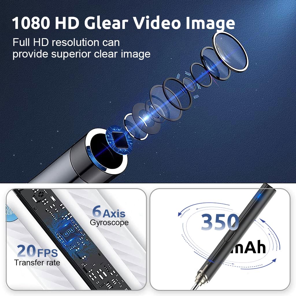 HANNEA Ear Wax Removal Tool with 5.0 MP HD Camera for iOS and Android featuring 360° Lens | IP67 Waterproof Design and LED Light