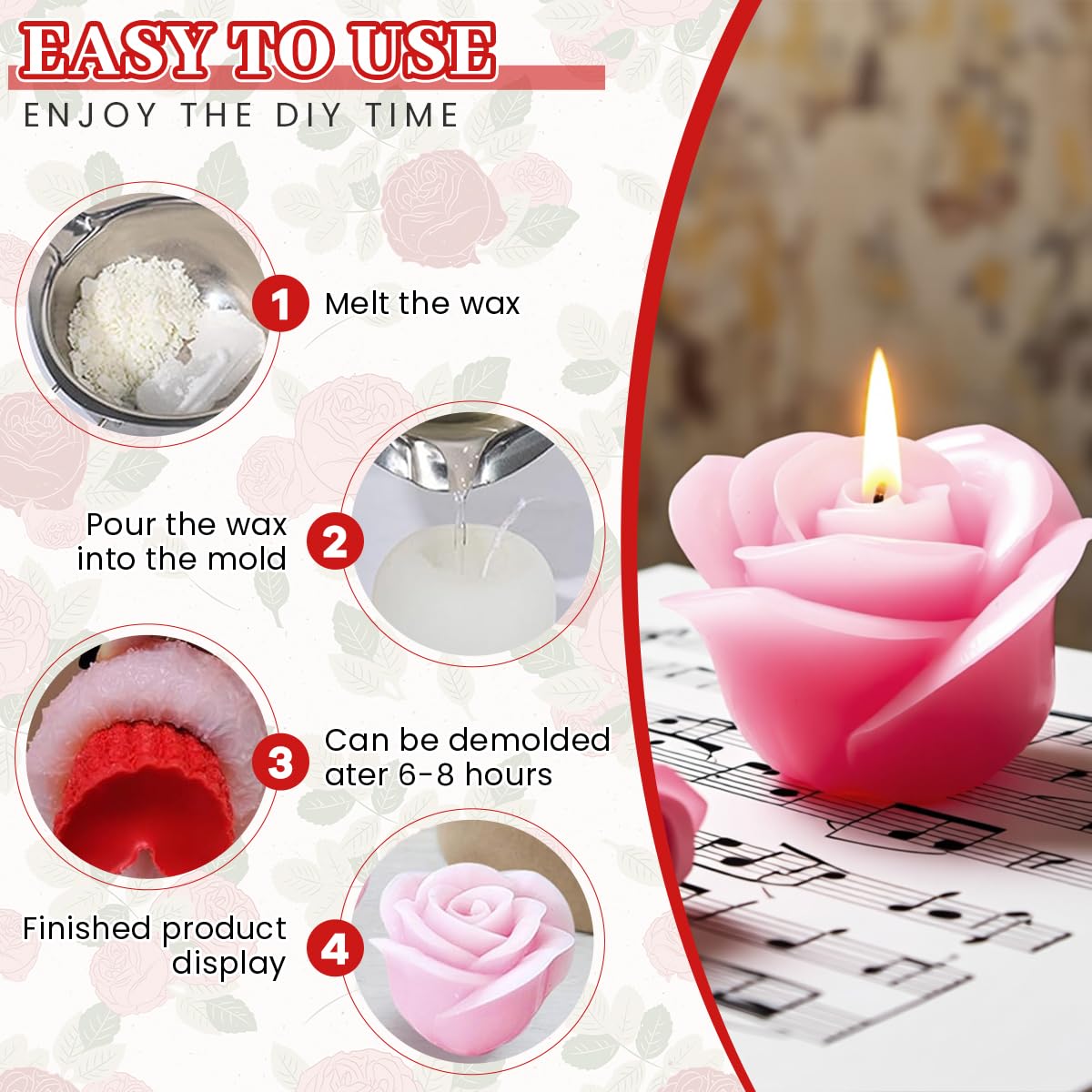 ZIBUYU Rose Flower Silicone Mould for Candle Soap and Resin Crafts | Flexible Food‑Safe Design