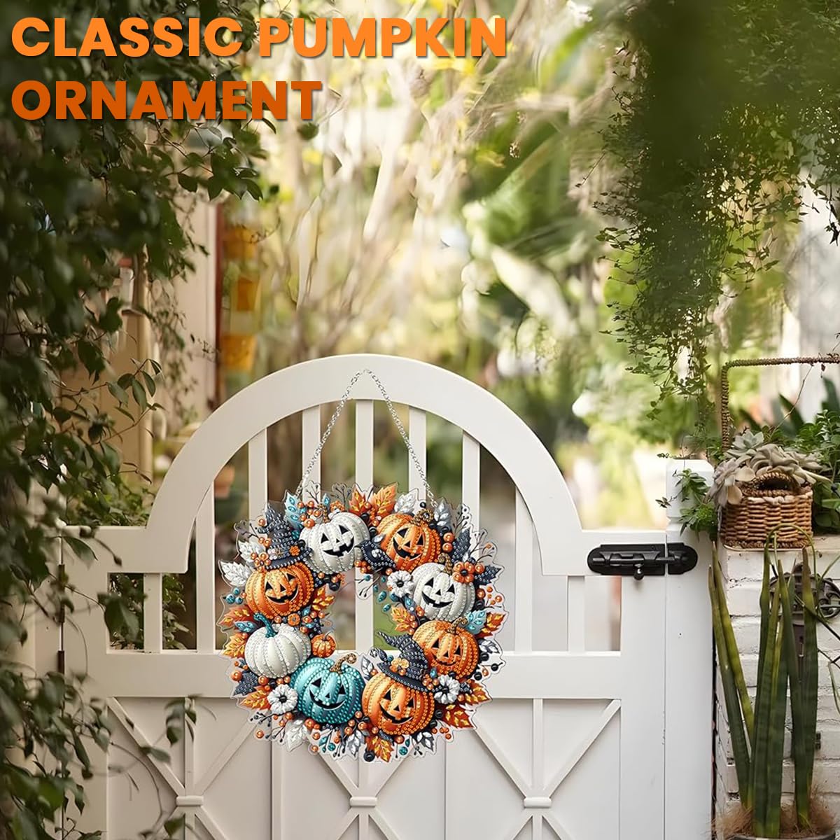 PATPAT DIY Halloween Ornament Diamond Art Craft Kit for Room Decor featuring 9.4 in Pumpkin Design | Sparkling Door Hanging Wreath