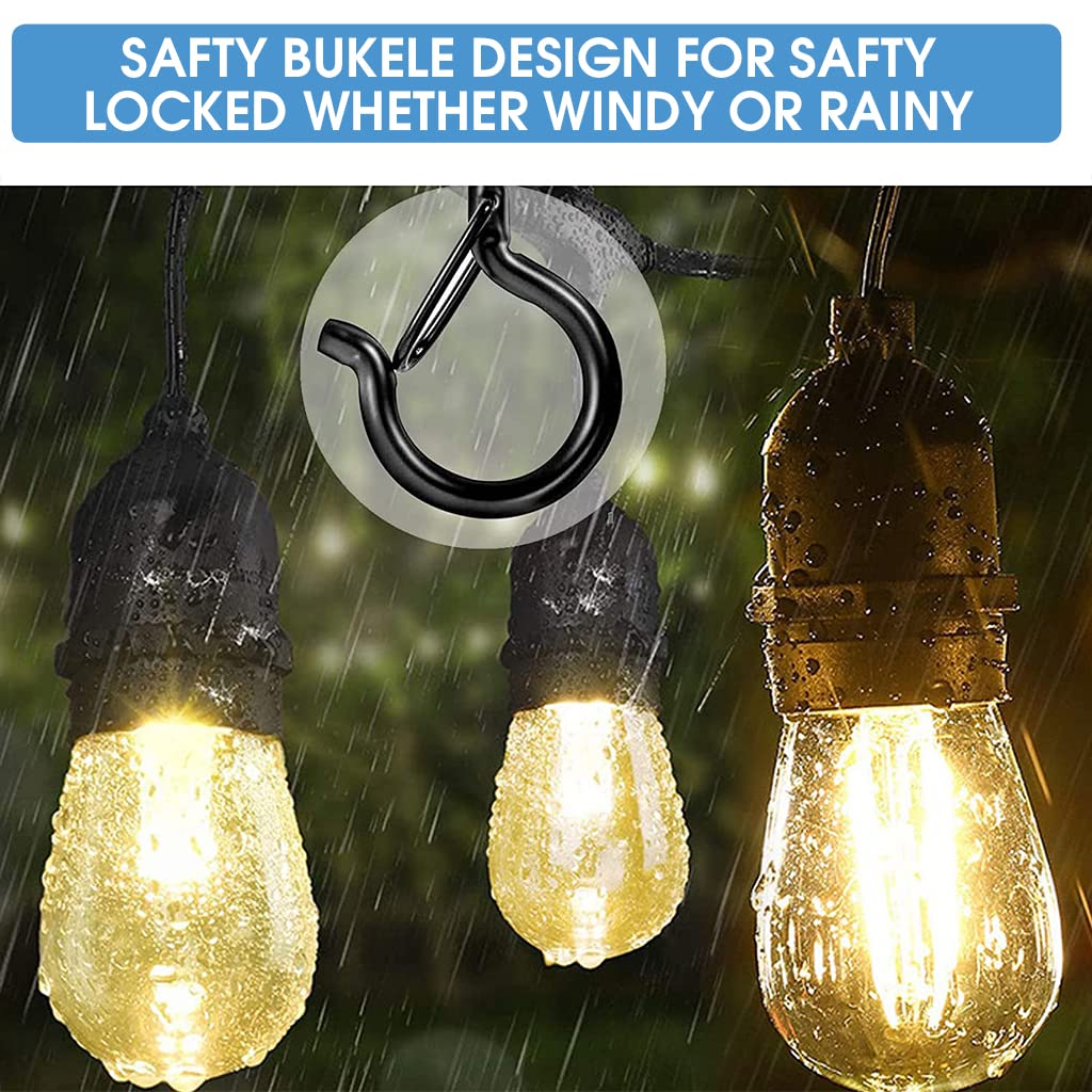 HASTHIP Screw Wall Hooks for Outdoor String Lights with Safety Buckle 20pcs Black | Steel Ceiling Cup Hooks