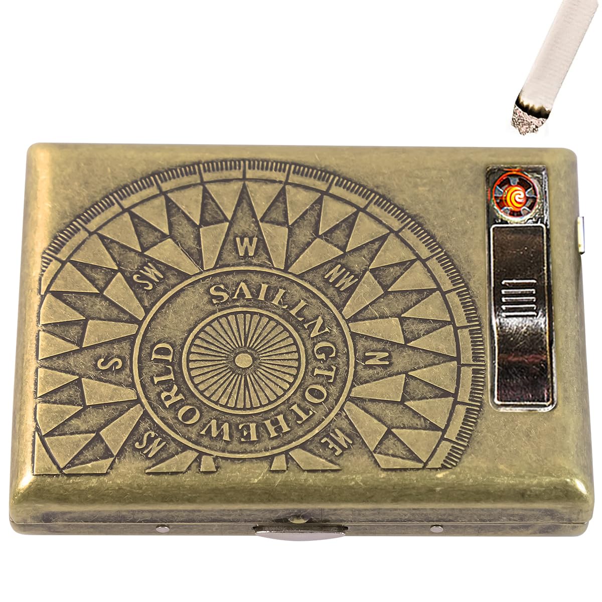 GUSTAVE Retro Metal Cigarette Case for Men with USB Flameless Coil Lighter | Holds 20 Cigarettes