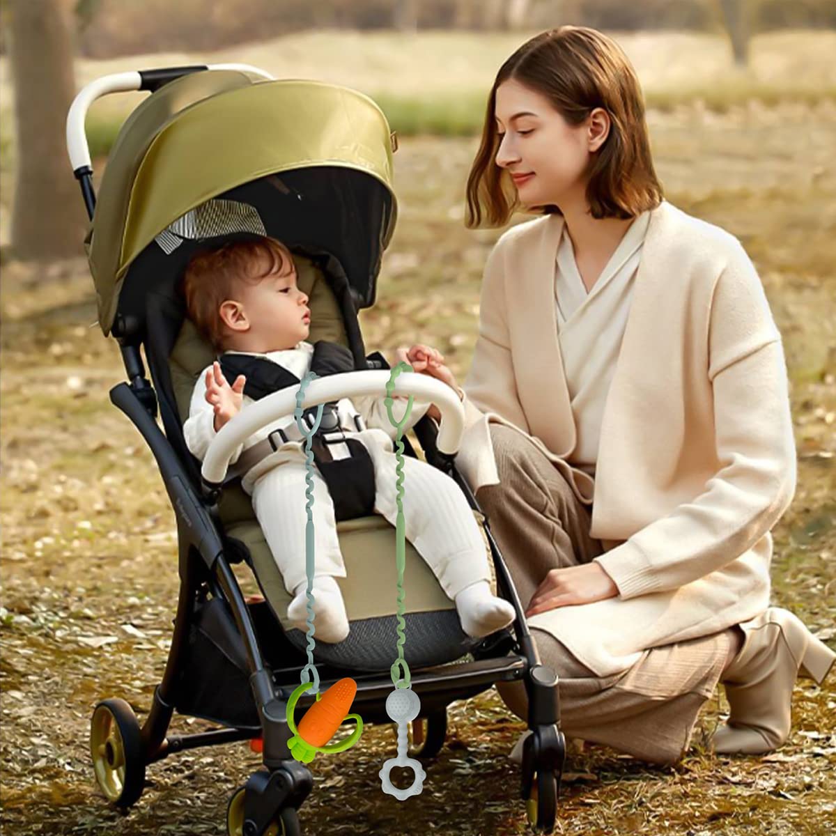 SNOWIE SOFT Pacifier Chain for Baby with Dual Head Closure Buckles 4pcs 52.5 in Silicone Strap