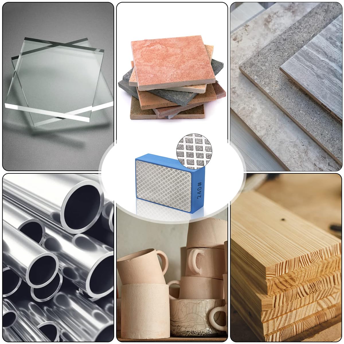 Serplex Diamond Hand Polishing Pads for Tile Glass and Marble with Foam Grip | 240 Grit