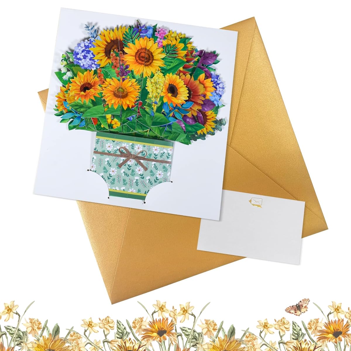 Climberty Greeting Card Pop Up Card for Birthday and Thank You with 3D Sunflower Bouquet 8.6 in | Includes Envelope and Message Card