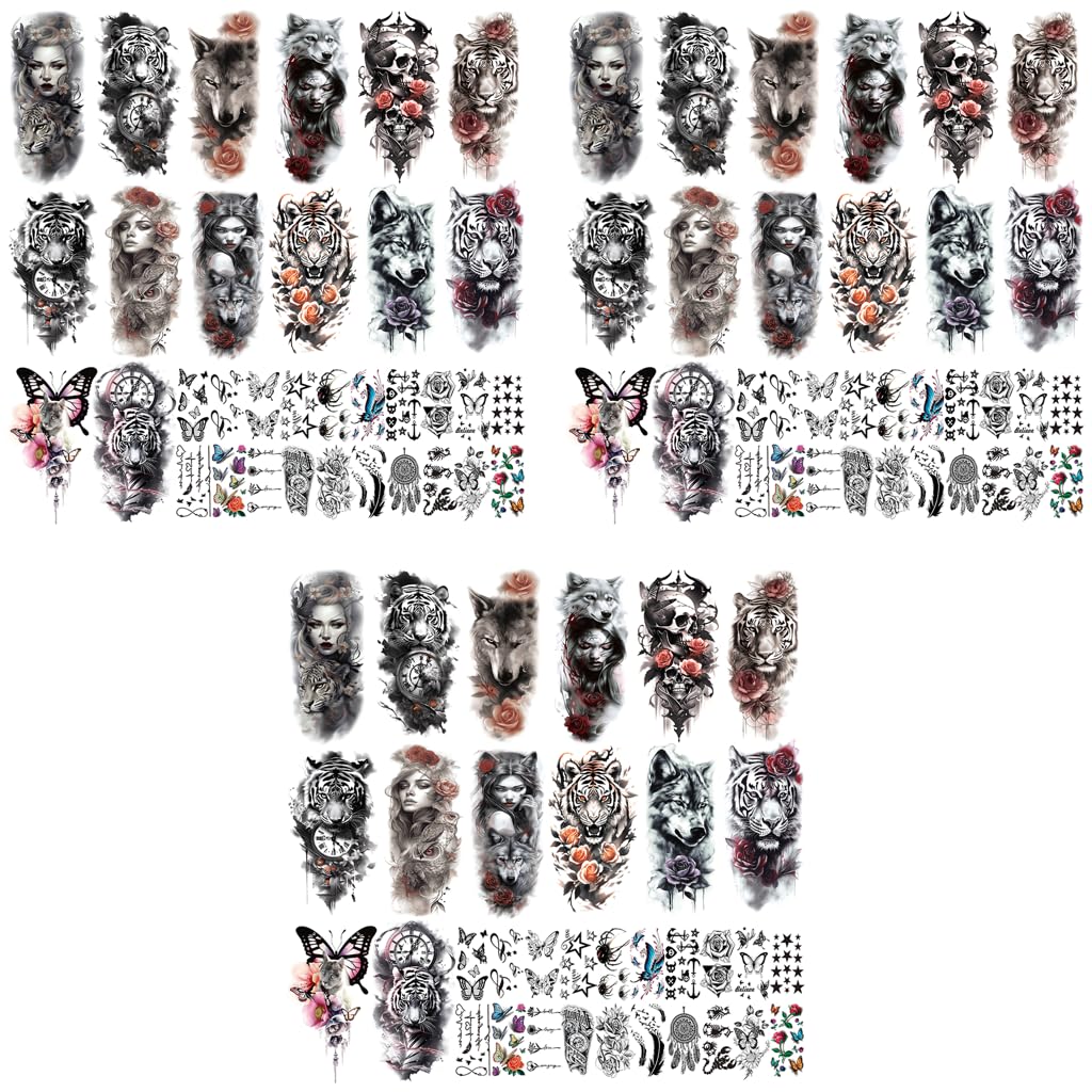 MAYCREATE Temporary Tattoo for Men and Women with 34 Sheets Including 102 pcs | Realistic Arm and Body Designs