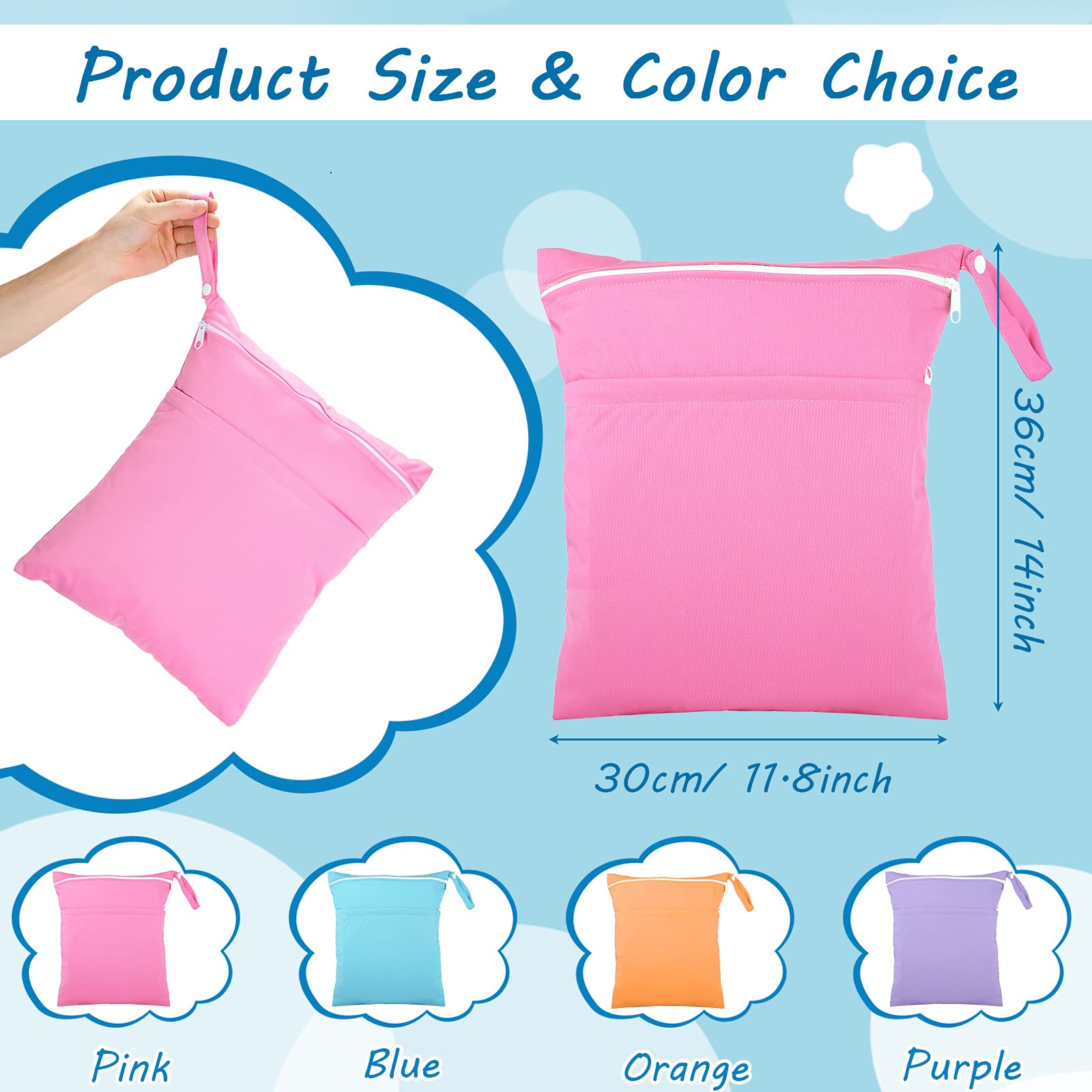 SNOWIE SOFT® 2Pcs Baby Diapers Storage Pouches Double Layer Zipper Diaper Storage Bag Toiletries Pouches Makeup Pouches TPU Waterproof Utility Storage Pouch with Hand Strap, 30x36cm