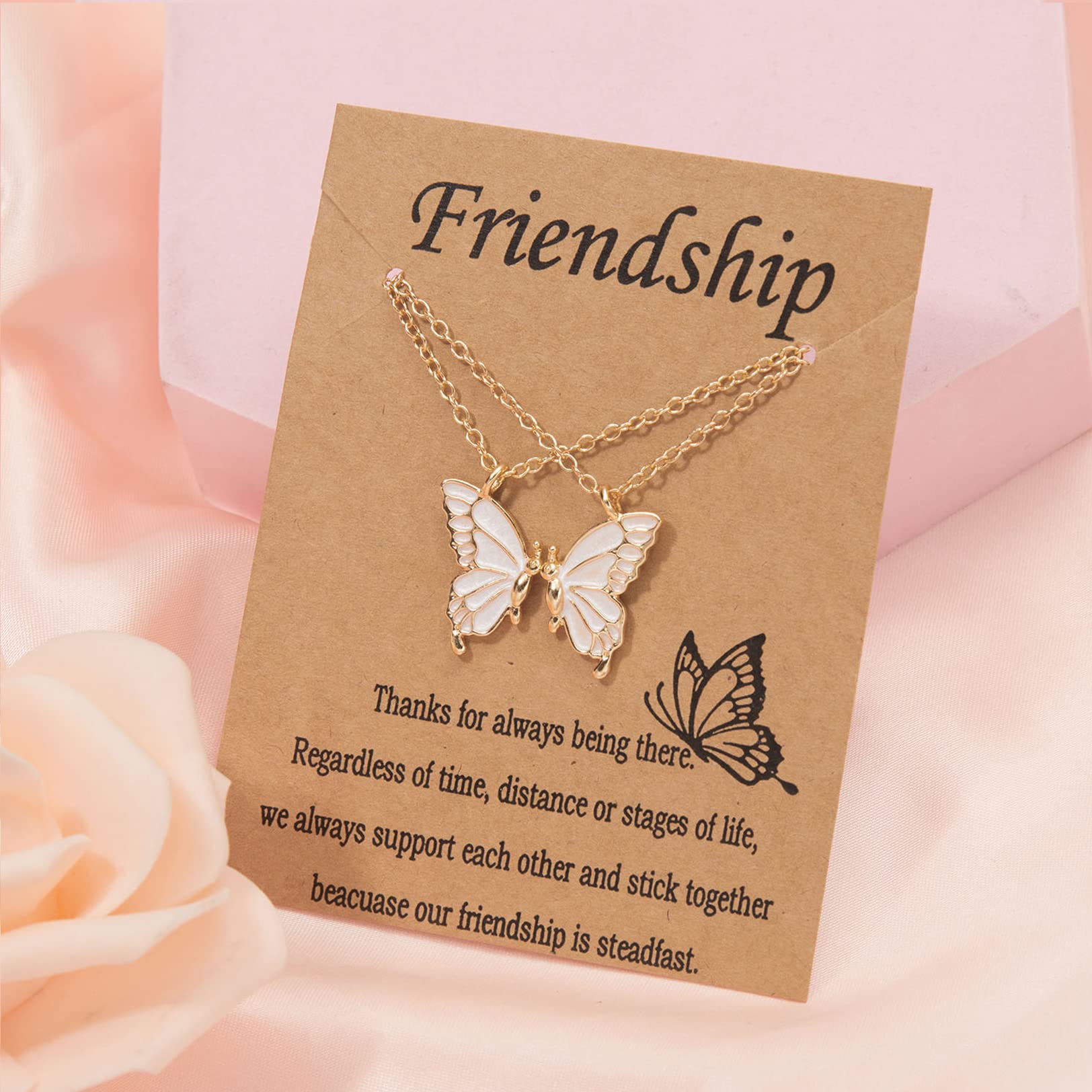 SANNIDHI Butterfly Necklace for Women and Girls 45+7cm Alloy Pendant | Golden Friendship Gift Pair