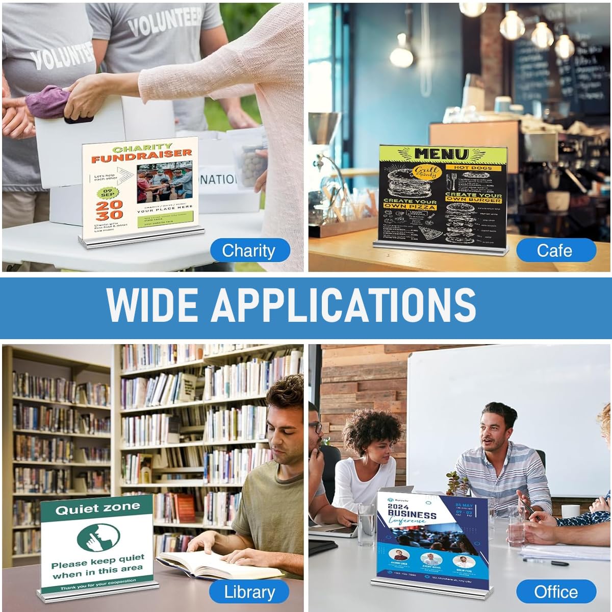 Climberty Desk Sign Holder for Restaurants and Offices featuring Vertical A4 8.5x11.8 in Clear Acrylic Frame