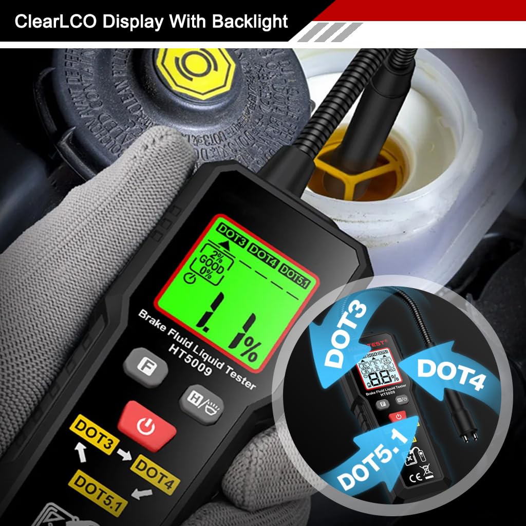 STHIRA Digital Brake Fluid Tester for DOT3 DOT4 DOT5.1 with Flexible Probe & LCD Display
