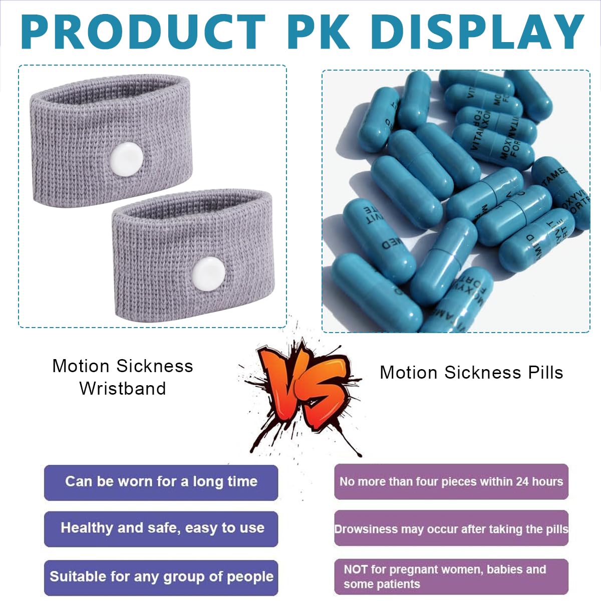 HANNEA Motion Sickness Bands for Travel Relief with Acupressure Neiguan Point | 2 Pairs Grey and Black