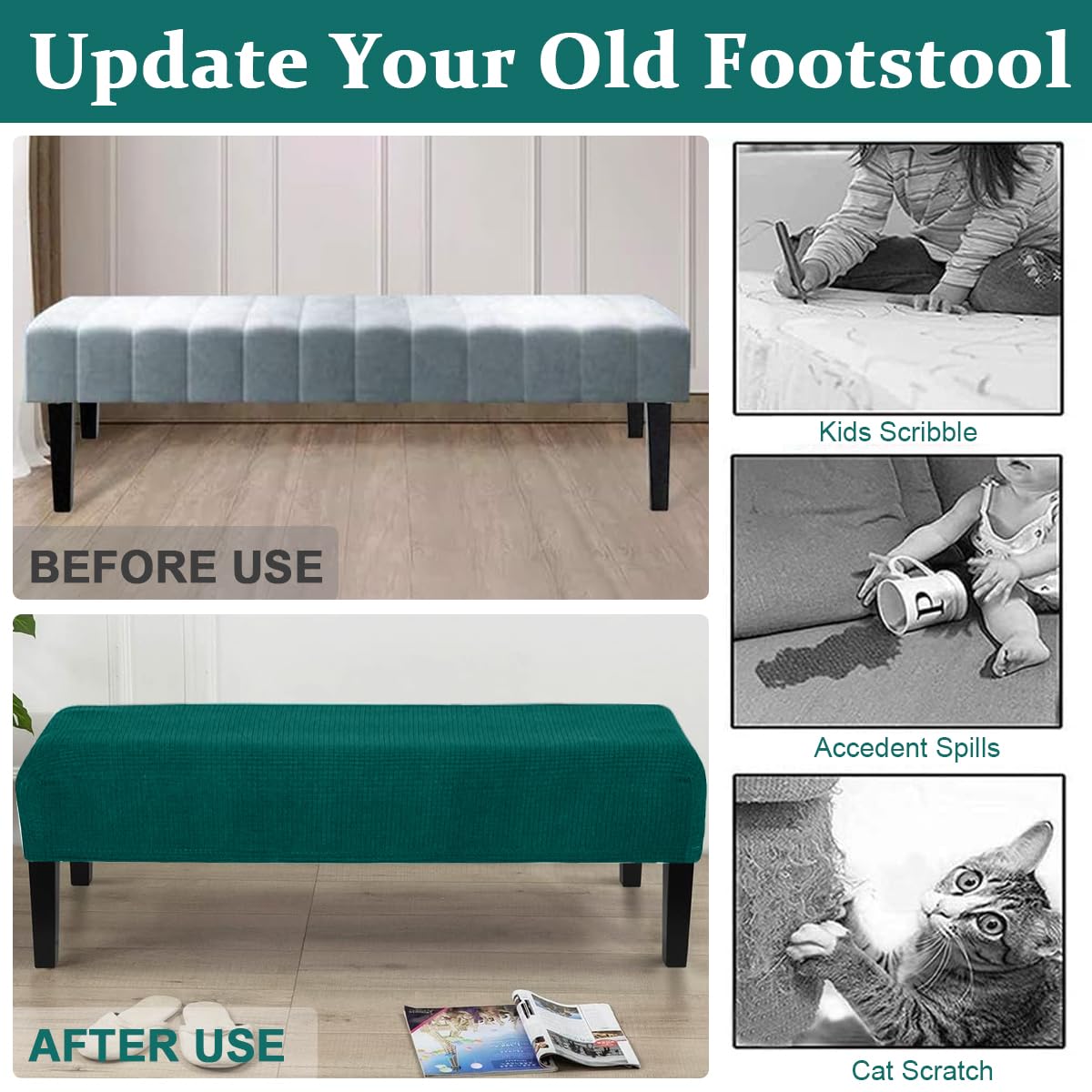 HASTHIP Bench Cover for Dining Room Benches 42–55 in with Stretch Jacquard Fabric | Blue Washable Protector