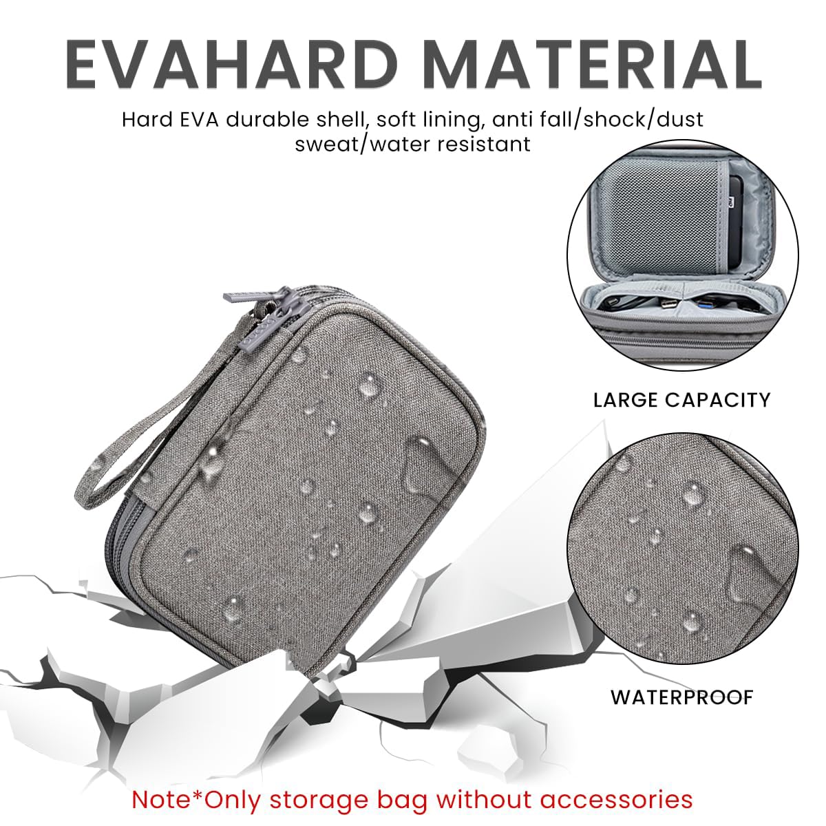 ZORBES Carrying Case for 2.5 Inch SSD Hard Drive featuring Double Layer Oxford Cloth Design | Grey Travel Storage Bag