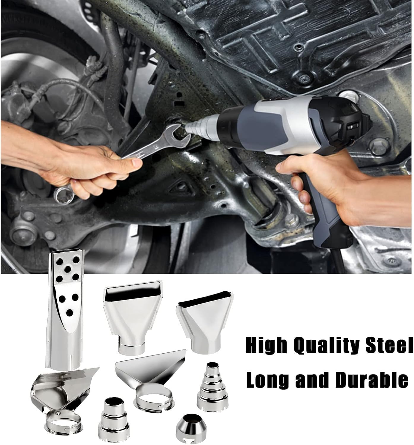 Serplex Heat Gun Nozzle Set 8Pcs for Soldering and Shrinking with Stainless Steel Build | Universal Fit Attachments