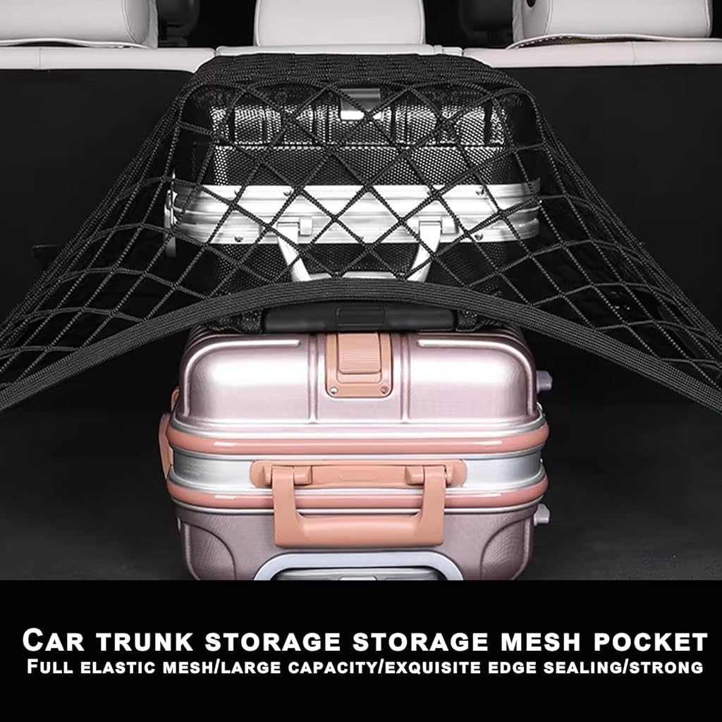 STHIRA® Elastic Bungee Cargo Net Car Trunk Mesh Double Layer Stretchy Tie Down with Hooks Utility Mounting Accessories 80x60cm 2 PCS