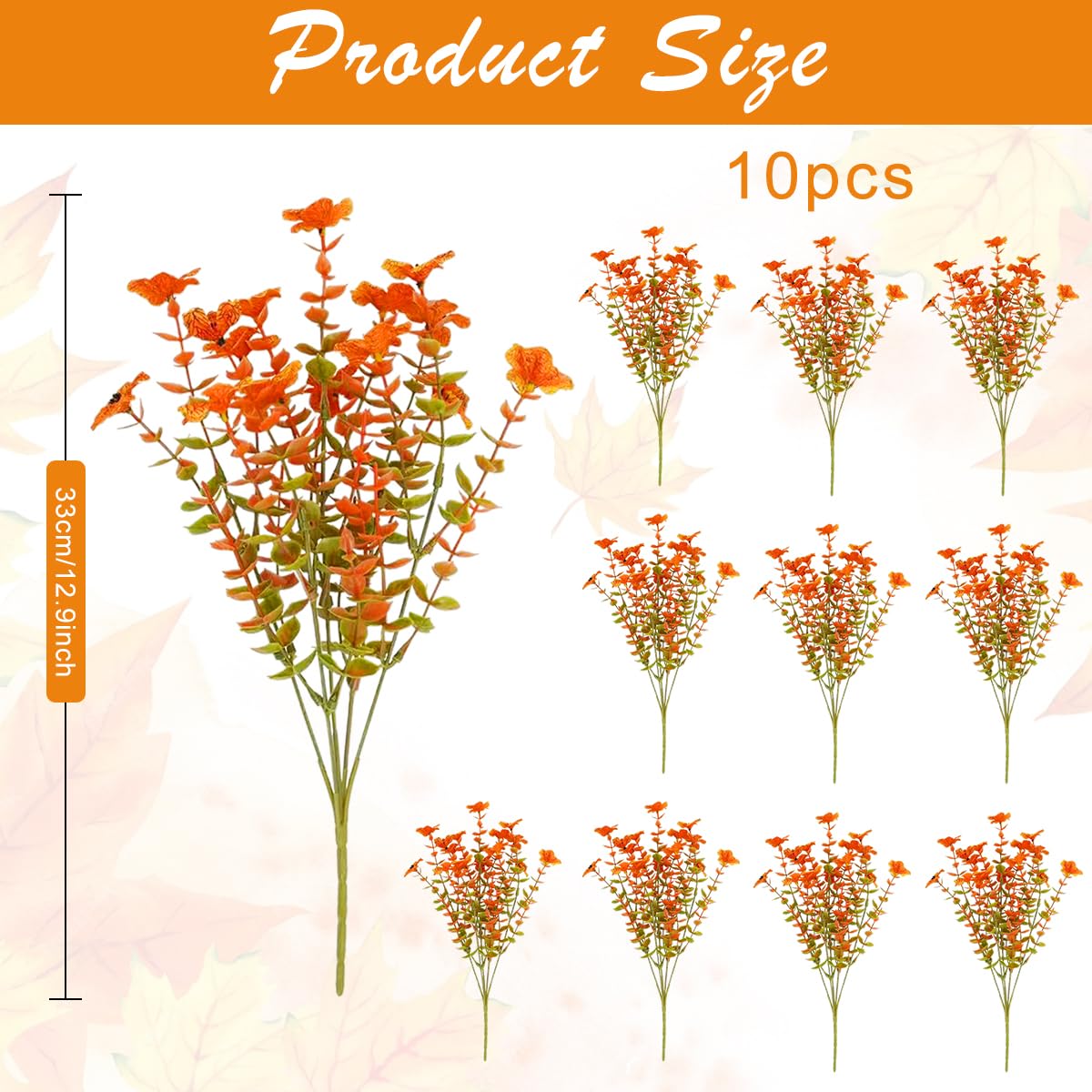 Supvox® 10Pcs Artifical Flower Fall Home Decor Desk Decorative Flower 15.4inches Orange Flowers Bundles Balcony Flower Decor Dining Table Flower Decor Desk Decor Vase Fake Flowers