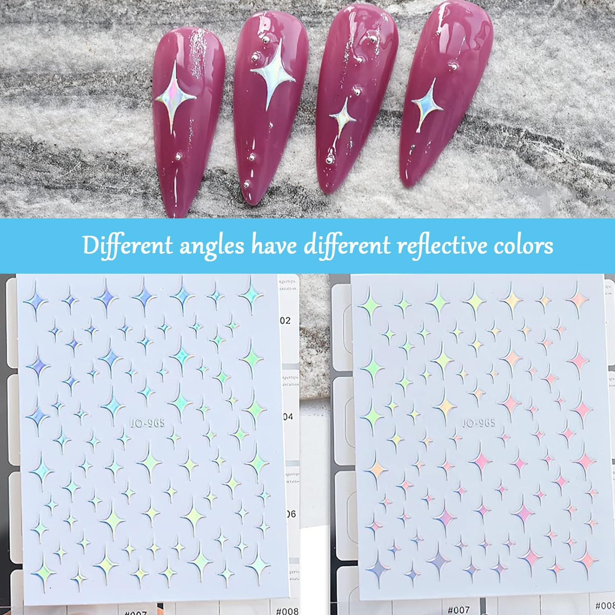 MAYCREATE® 12 Sheets Shining Nail Art Stickers Decals 12 Design Self-Adhesive Glittering Holographic Nail Art Decals for Fake Nail Art DIY Nail Art Decals