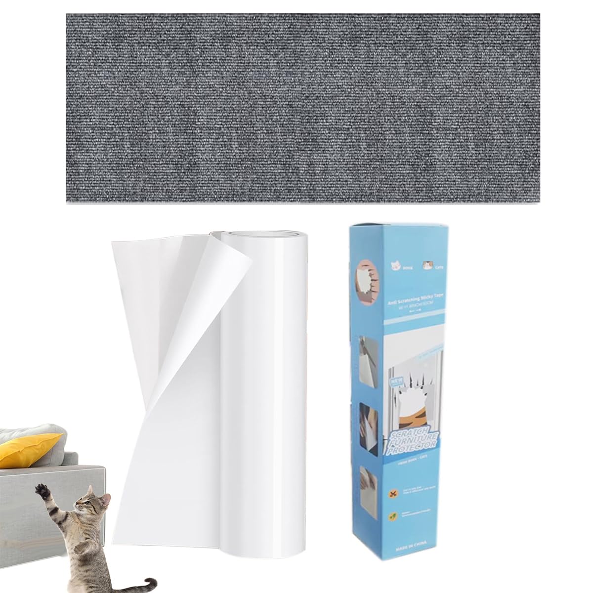 Qpets Cat Scratch Pad for Sofa Protection with Self Adhesive Backing 30x100cm | Cut to Fit Polyester Mat