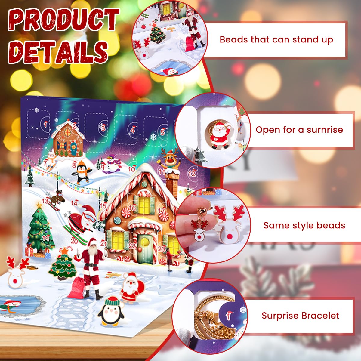 SANNIDHI Christmas Advent Calendar 2025 for Girls with 24 Grids and Gold Charms | DIY Bracelet Making Gift