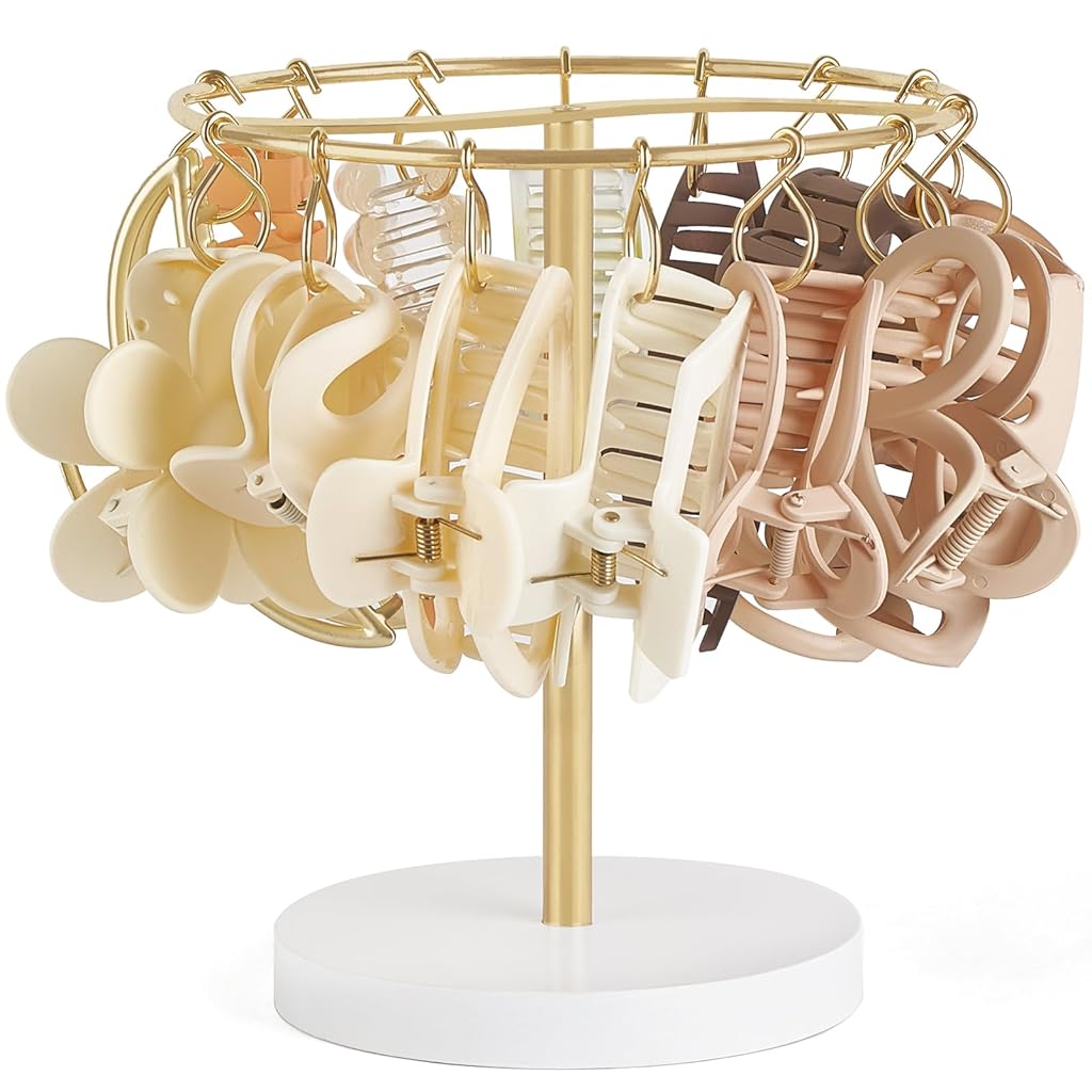 HASTHIP® Metal Claw Clip Organizer Holder Stand Storage Display Hair Accessories Bedroom Bathroom College Dorm Room Decor for Women and Girls, Gold