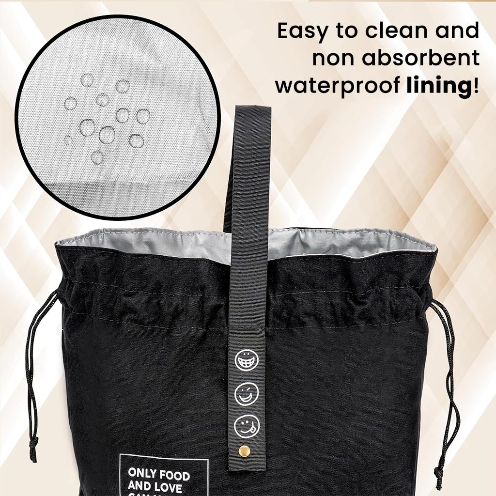HASTHIP Reusable Lunch Bag for Work and Picnic with Drawstring Closure and Insulated Canvas 21x15x30cm