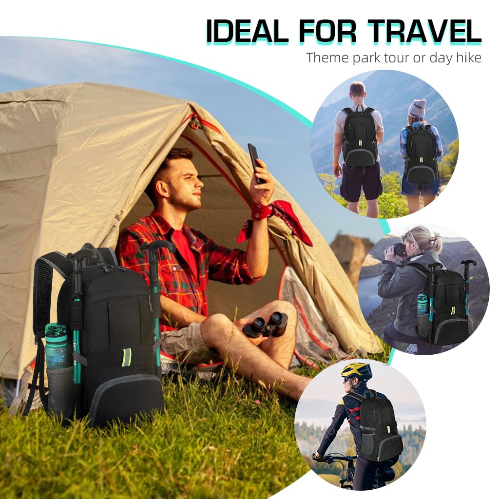 GUSTAVE Outdoor Backpack for Hiking with 30L Capacity and Foldable Waterproof Design | Black