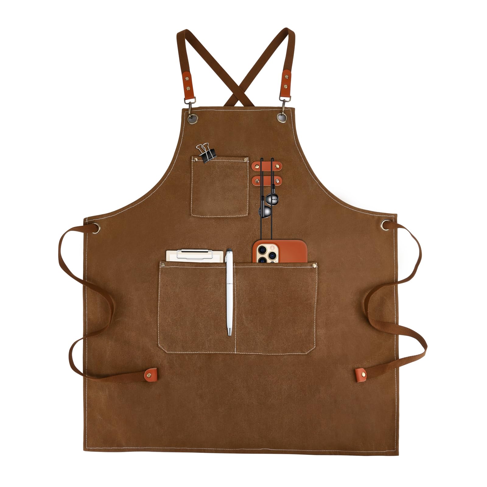 HASTHIP® Canvas Work Apron for Men & Women,brown,