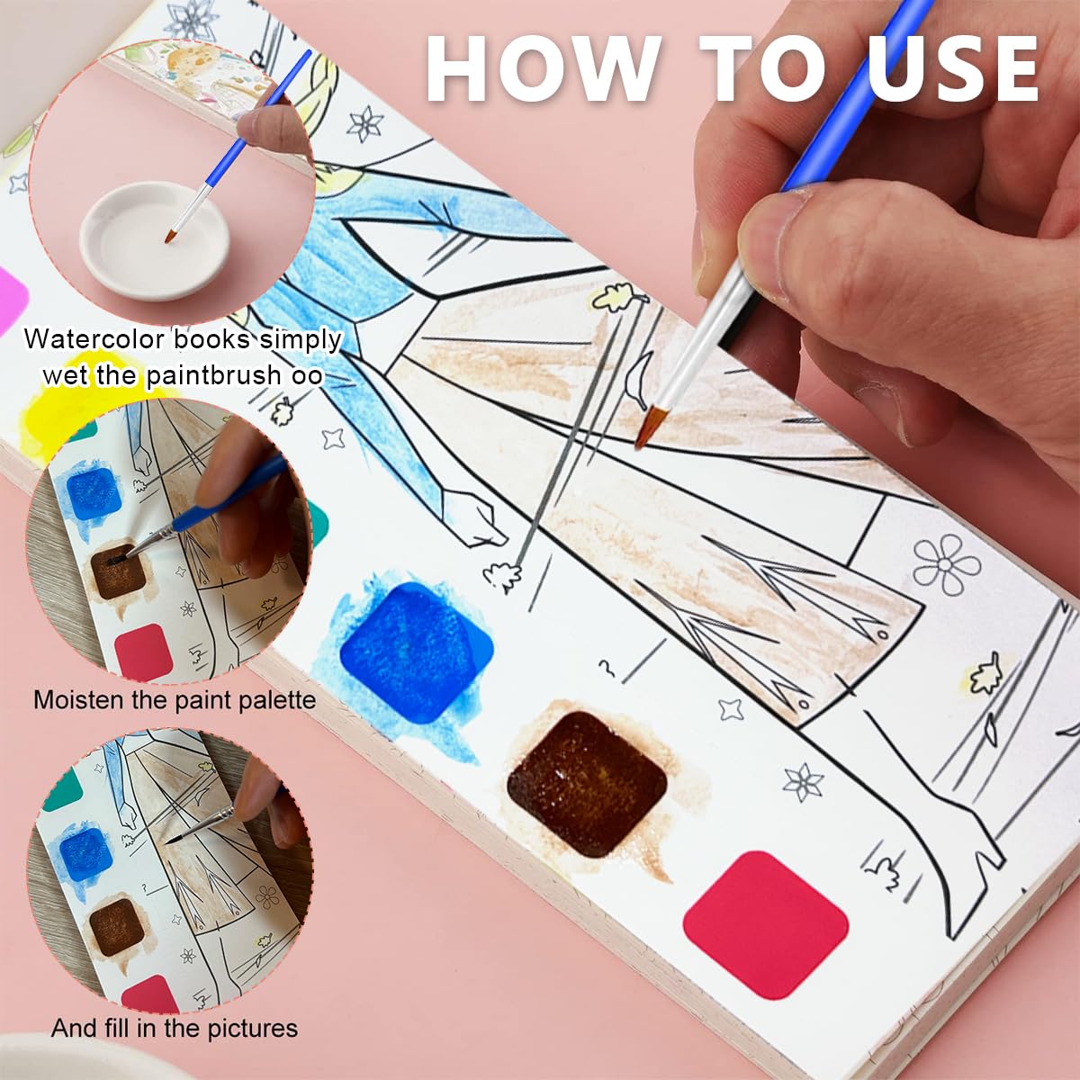 HASTHIP Magic Water Book for Kids with 20 Sheets and 1 Brush featuring Frozen Series | Safe Watercolor Painting Gift for Ages 3–10