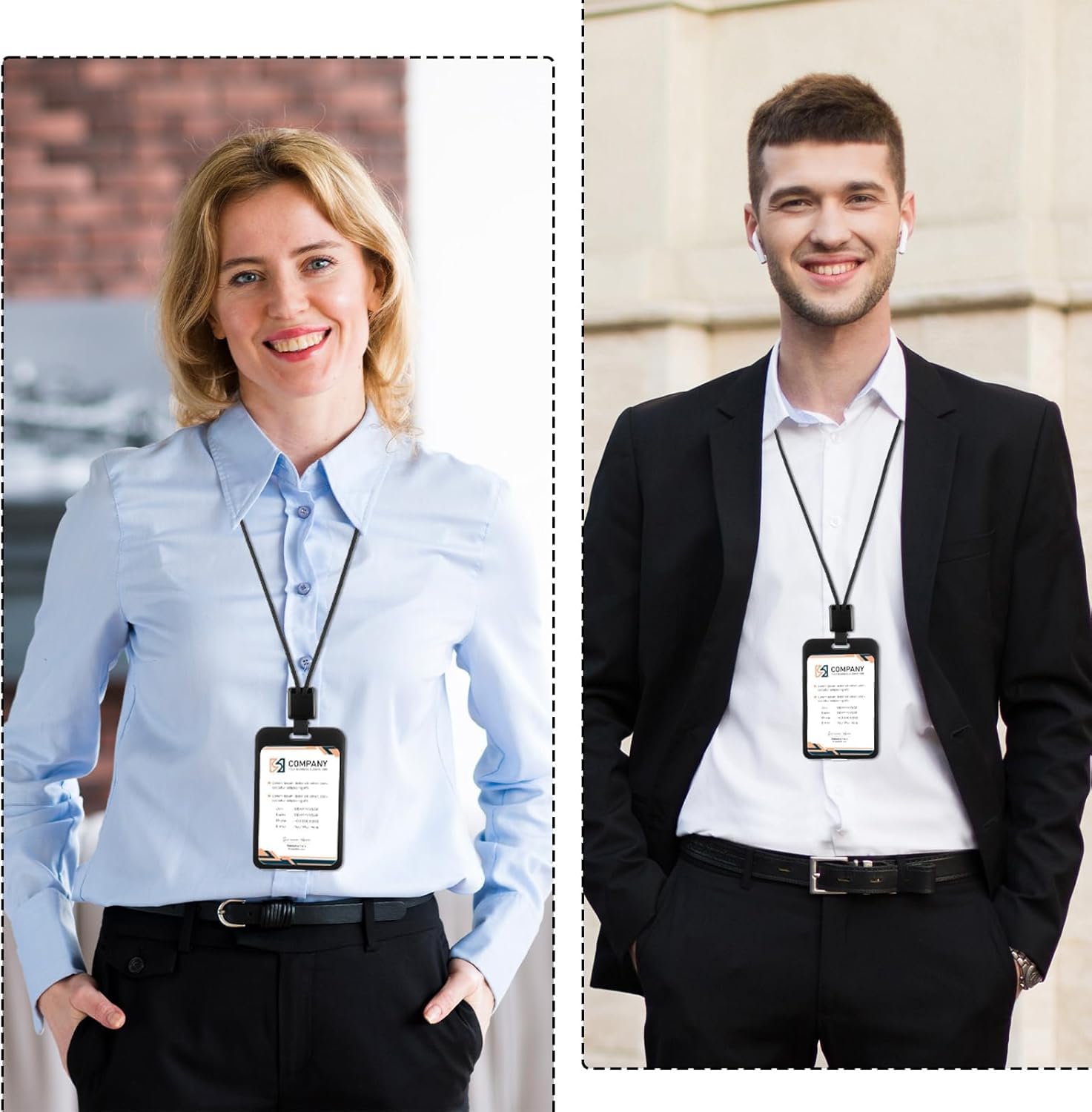 OFIFO ID Badge Holder Set for Office and School with Retractable Nylon Lanyards | 2 Pack Black Waterproof Vertical Card Holders