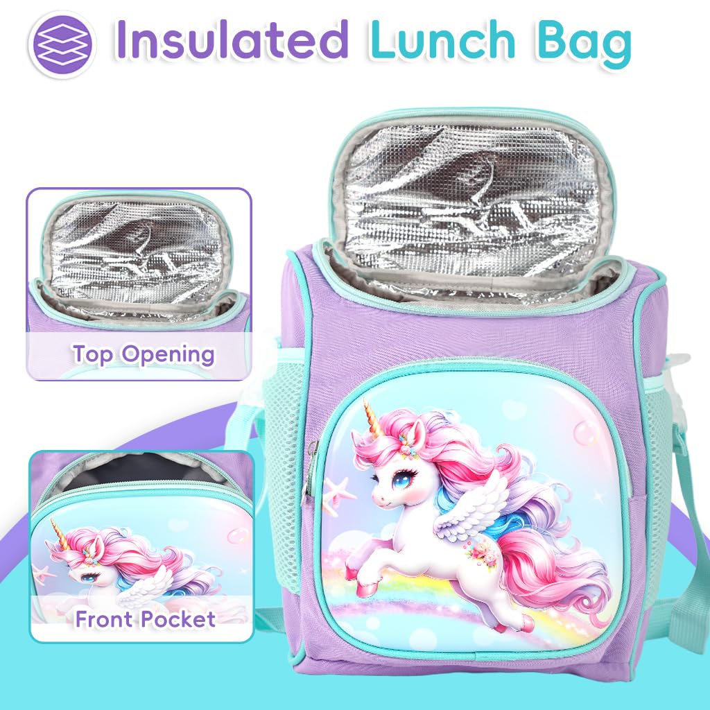 Supvox Lunch Bag for Kids Girls featuring Thermal Insulation and 9.8x8.2x6.3 in Size | Cute Unicorn Design