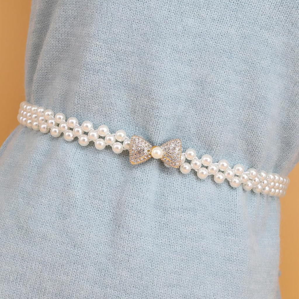 Zibuyu Women's Pearl & Crystal Belt for Dresses and Gowns with Adjustable Chain Closure | Elegant Waist Accessory for Weddings and Parties