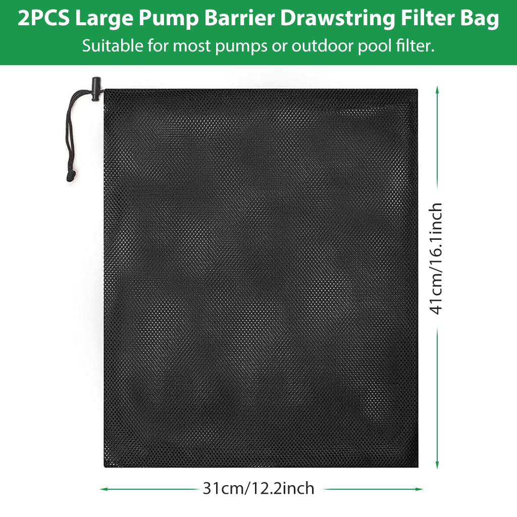 HASTHIP® Large Pond Pump Filter Bag 2-Pack, 31x41cm Nylon Mesh Barrier Bags with Drawstring for Fish Tanks, Prevents Clogging - Durable & Easy Maintenance, Universal Fit for Sump Pumps