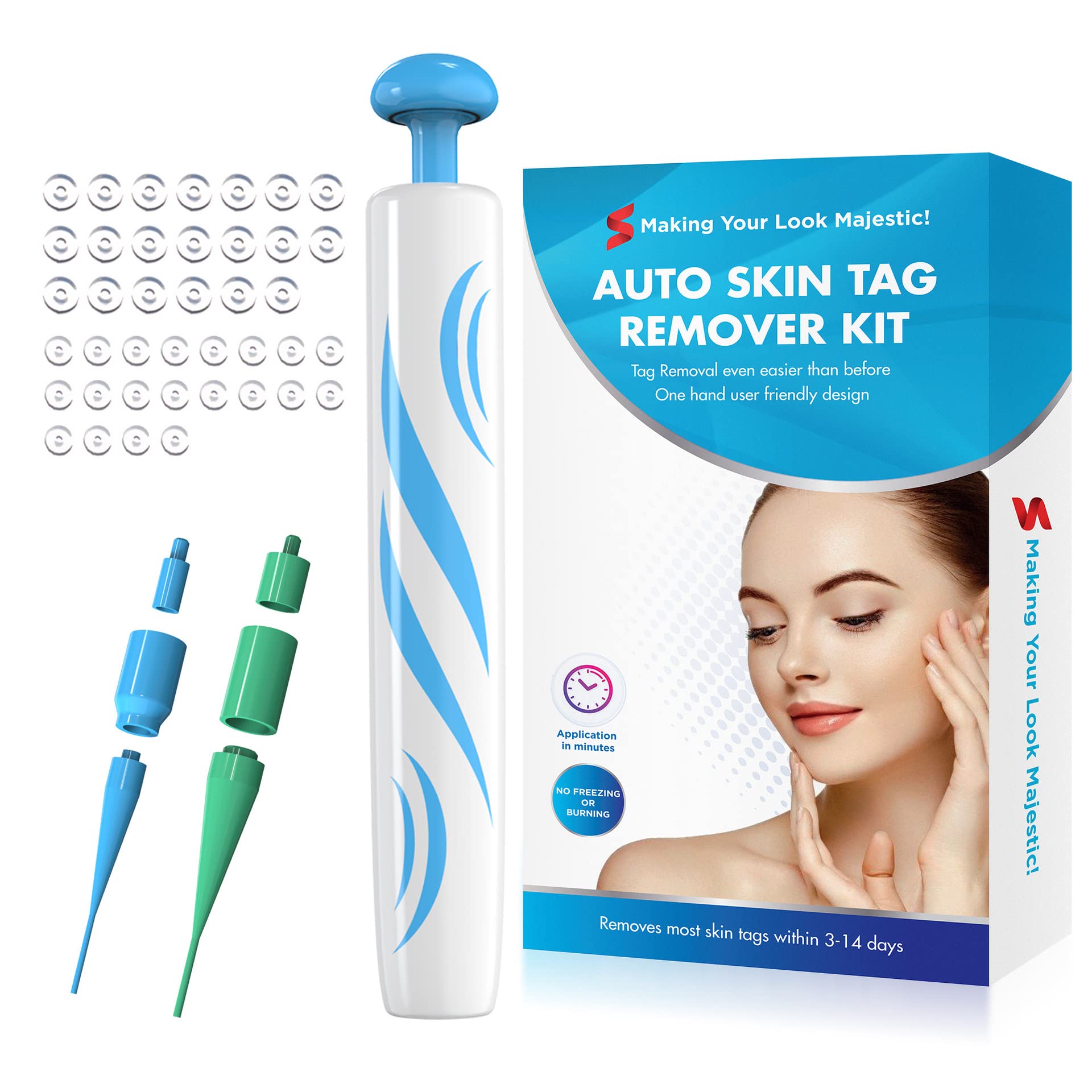 MAYCREATE Skin Tag Removal Tool 2 in 1 Skin Tag Remover - Auto Skin Tag Remover Pen with 40 Micro and Regular Skin Tag Bands, Safe and Painless Remove 2mm-8mm Skin Tags For Men