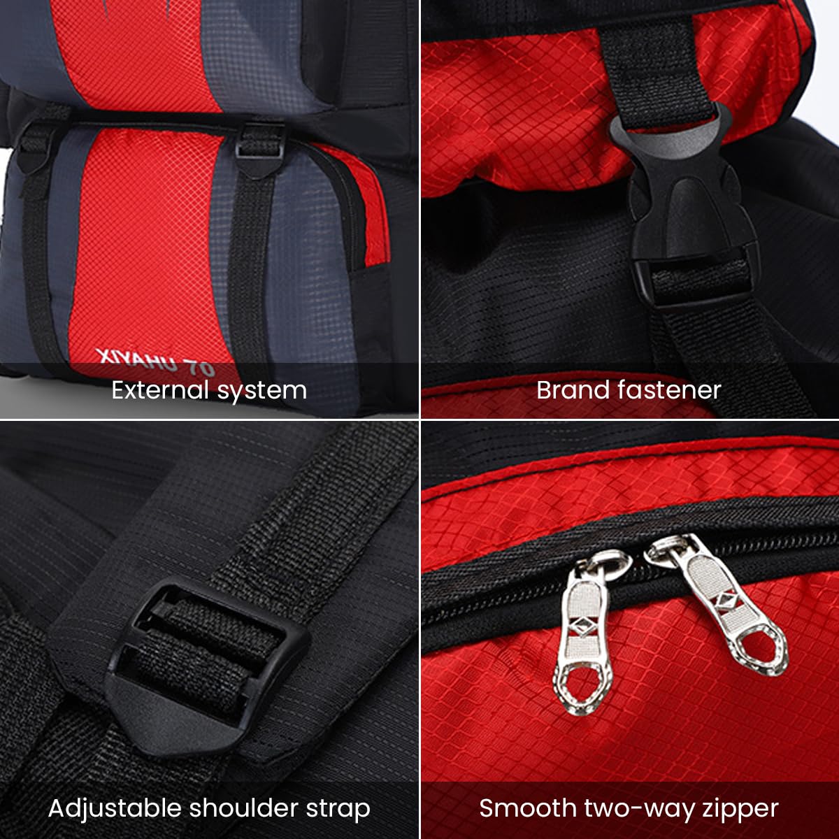 GUSTAVE Travel Backpack for Hiking and Camping 70L with Ergonomic Burden Relief | Waterproof Nylon Rucksack