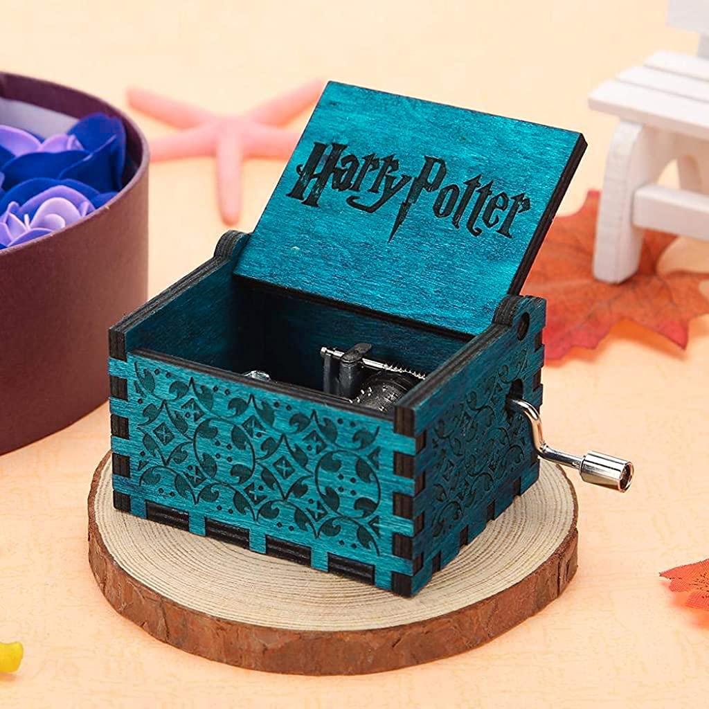 PATPAT Potter Music Box for Diwali Gifts featuring Hand Crank and 2.5×2.0×1.75 in Wooden Design | Blue Kid Gift