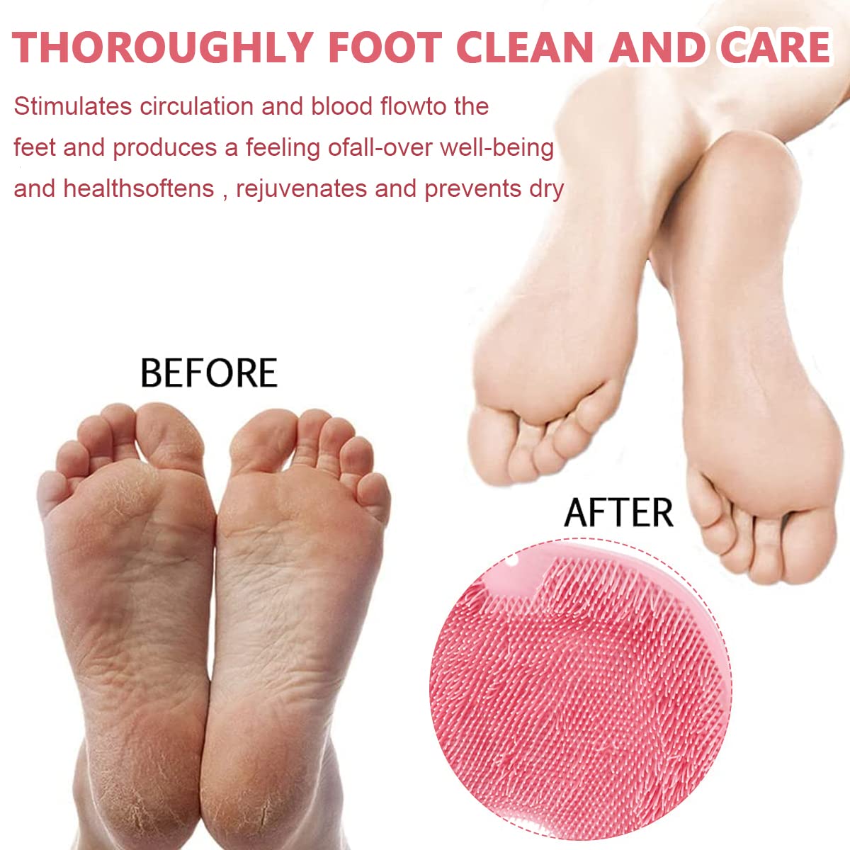 HANNEA Silicone Foot Massager for Shower with Non Slip Suction Cups and 28.5×20.5 cm Pad | Pink Scrubber Brush Cleaner