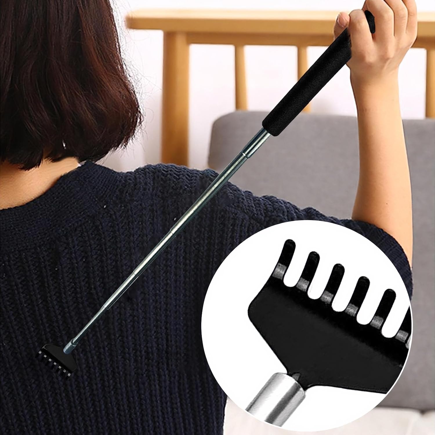ZIBUYU Telescoping Back Scratcher for Deep Relief featuring 7 Claws and 20–68cm Extendable Stainless Steel Handle | Anti Slip Grip for Men and Women