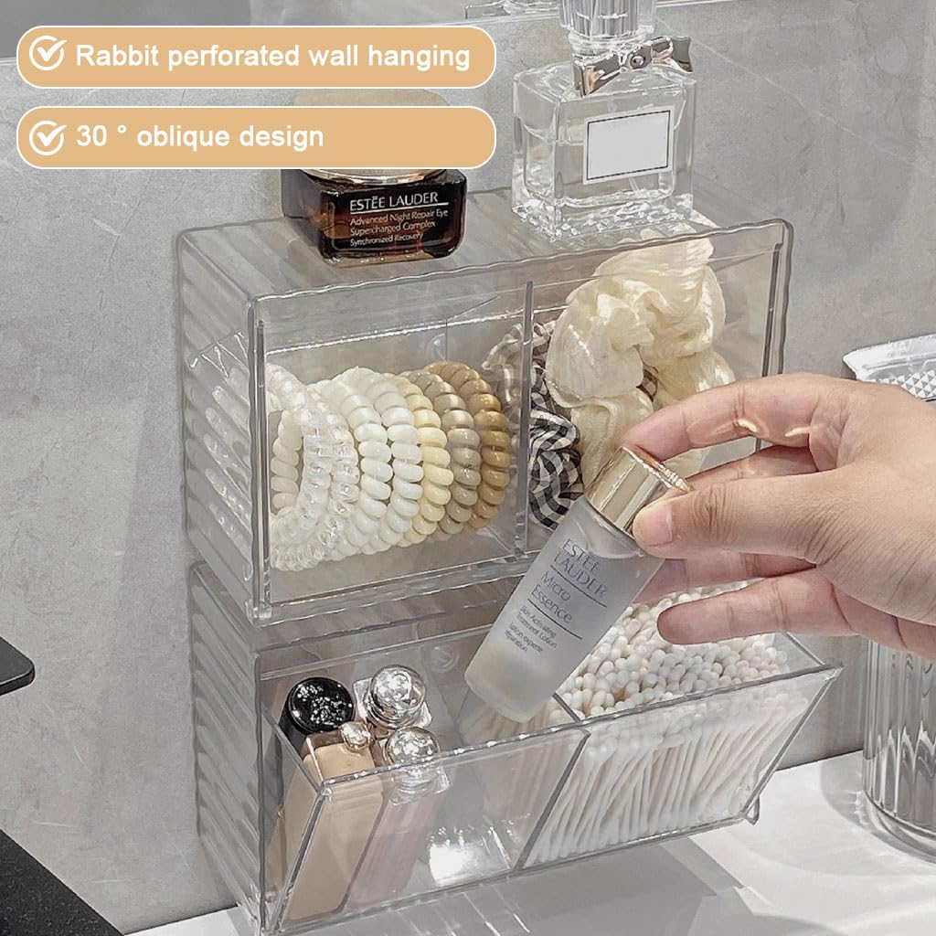 HASTHIP Washroom Storage Organizer for Bathroom Essentials with Dual Compartments 17.2x6.5x10cm | No Drill Wall Mount Transparent Acrylic Box
