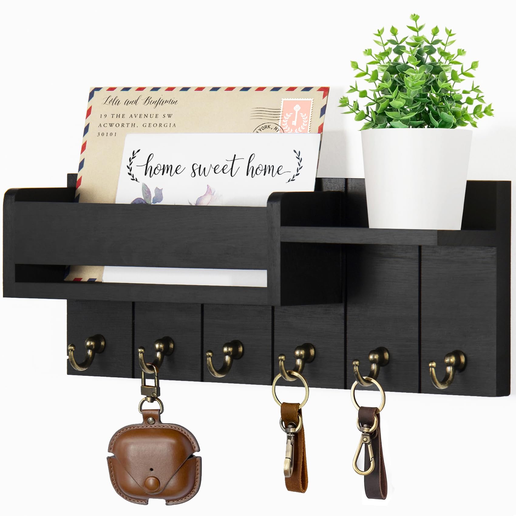 Supvox® Decorative Key Rack and Mail Organizer with 6 Key Hooks