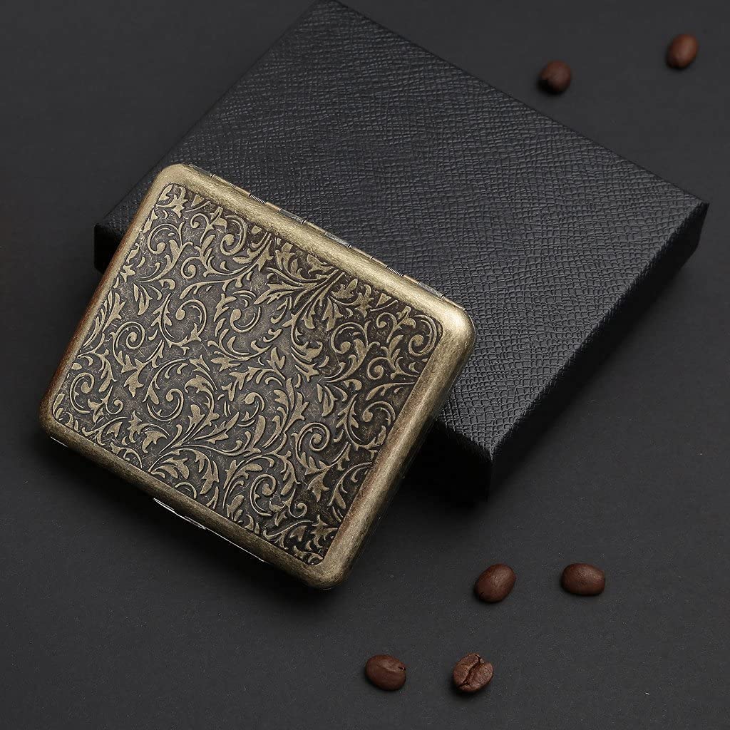 ELEPHANTBOAT® 1 Piece Retro Portable Cigarette Case Grass with Gift Box for 20 Cigarettes,Gifts for Men