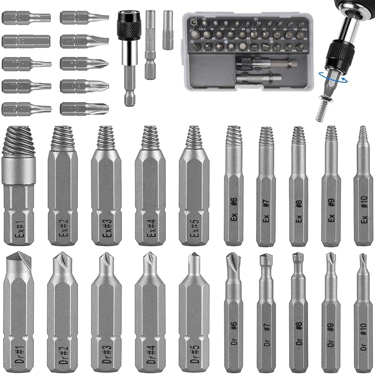 Serplex Screw Extractor Set for Removing Damaged and Broken Bolts 33 Piece S2 Steel Kit