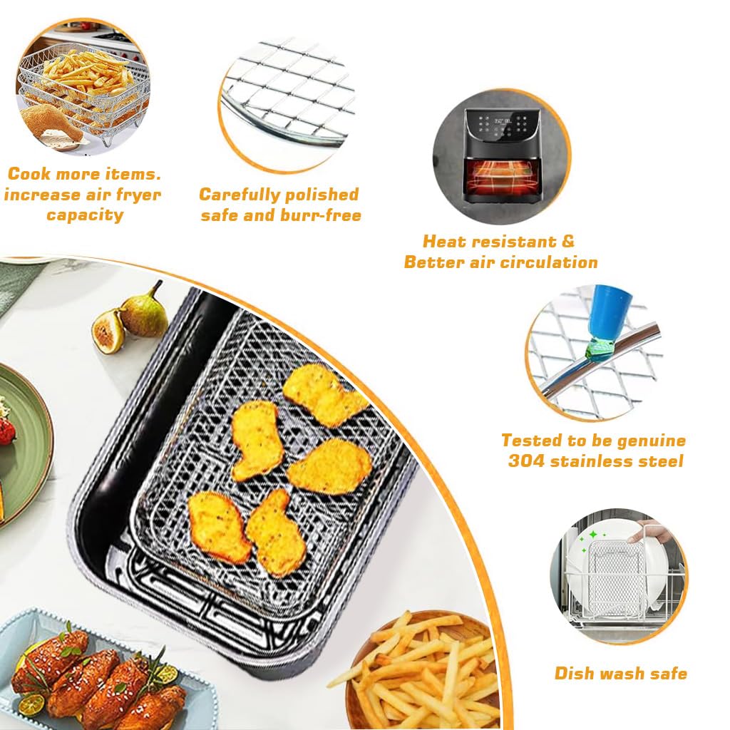Supvox Stainless Steel Microwave Grill Stand for Air Frying and Baking | Set of 3 Raised Grids 19.5x13.5x9 cm