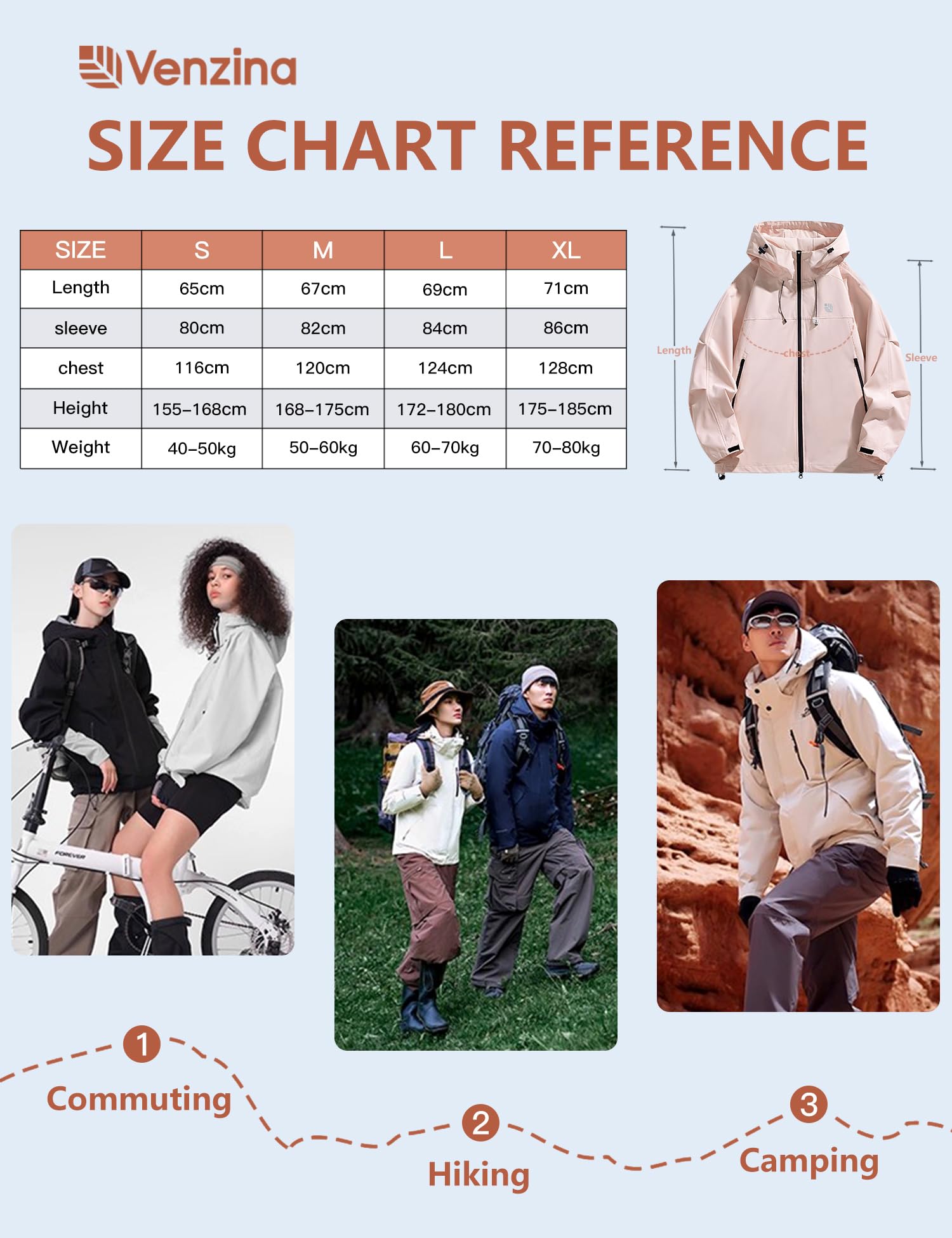 Venzina Women's Waterproof Jacket for Travel and Commuting with 75D Fabric | Windproof Hooded Pink Coat