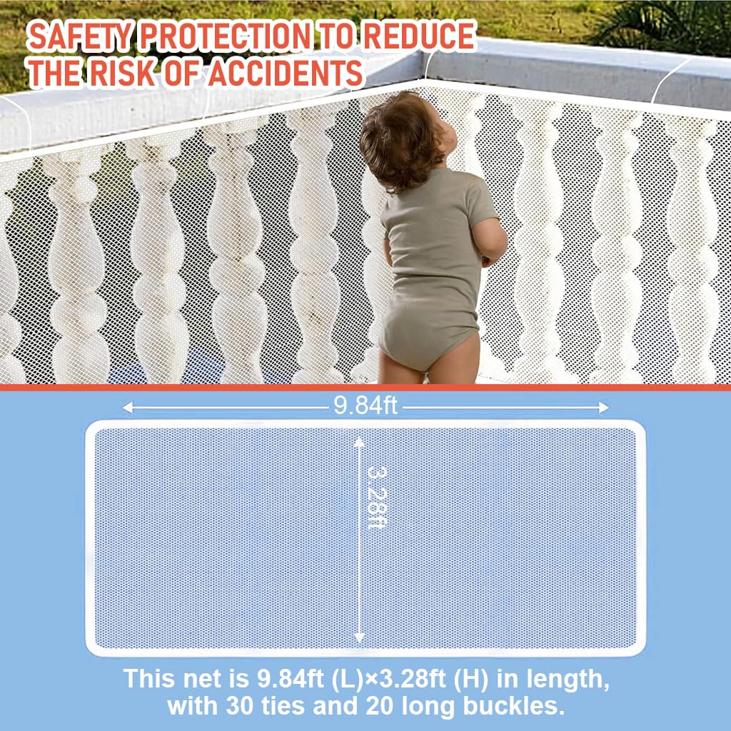 SNOWIE SOFT Baby Safety Net for Stairs and Balconies with 20 Zip Ties | 9.8 ft x 3.3 ft Polyester