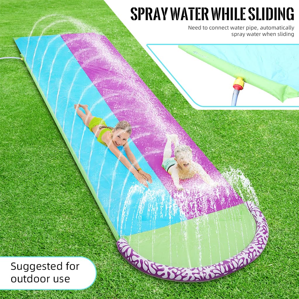 PATPAT® 15.7*4.6ft PVC Water Lane Slip Slides Kids Water Lane Slip Slides with 2 Inflatable Lane Surfing Board Outdoor Summer Water Lane Slip Slide for Garden, Backyard