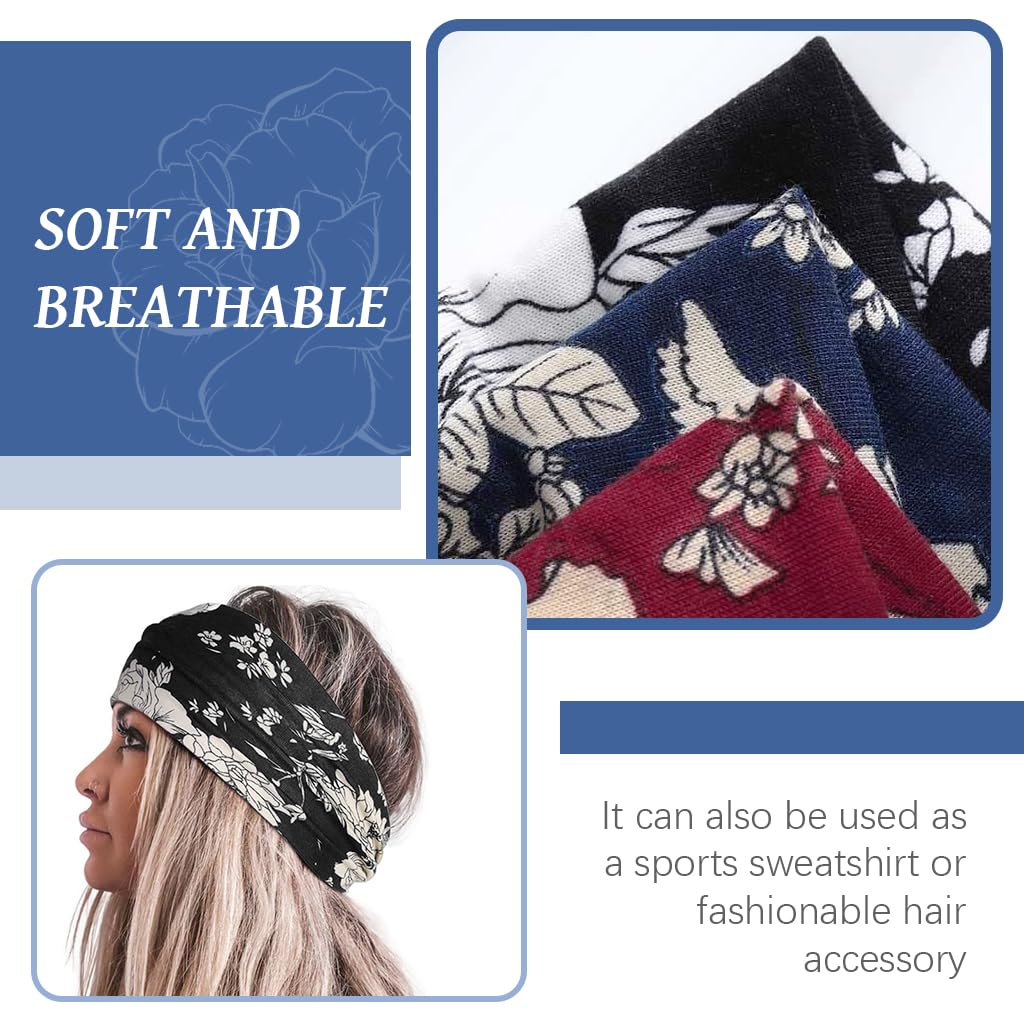 MAYCREATE Head Band for Women 3pcs set for Yoga Running and Fitness featuring Knotted Boho Prints